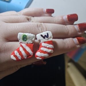 Red and White Christmas Stocking Earrings